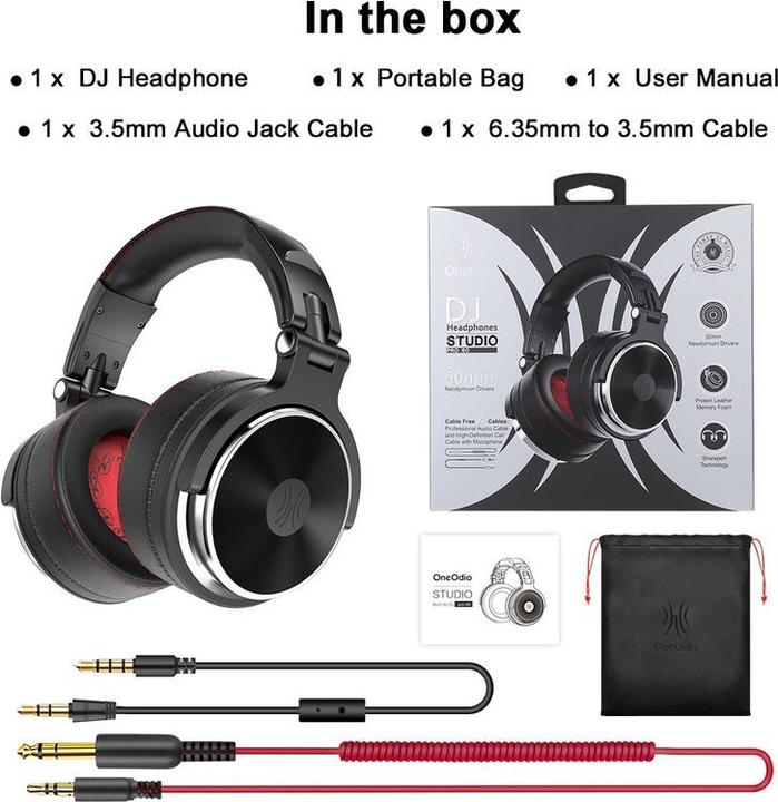 Actual product image OneOdio Pro-60 DJ Over Ear Headphones Wired Stereo Black High-Resolution Audio Foldable, Sc (ANC, Cable)