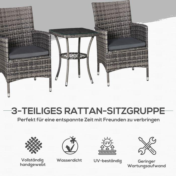 Actual product image Swisshandel24 Balcony furniture set for 2 persons seating group rattan garden set polyrattan dark grey (48 cm)