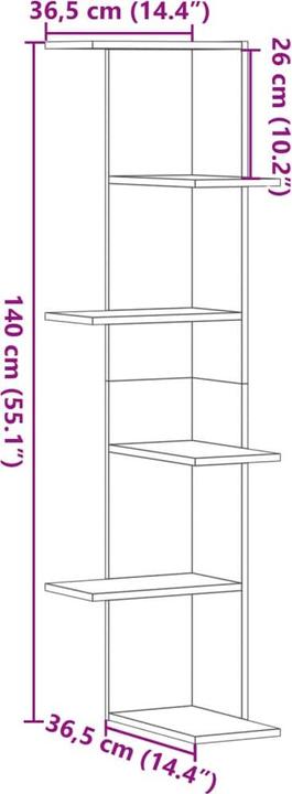 Immagine prodotto VidaXL Scaffale a muro ad angolo (36,5 x 36,5 x 140 cm)