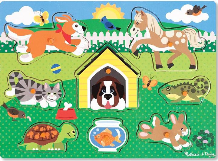Actual product image Melissa & Doug Puzzle Bois Bouton Animaux Domestiques (Fr-De-En-Es) (8 pieces)