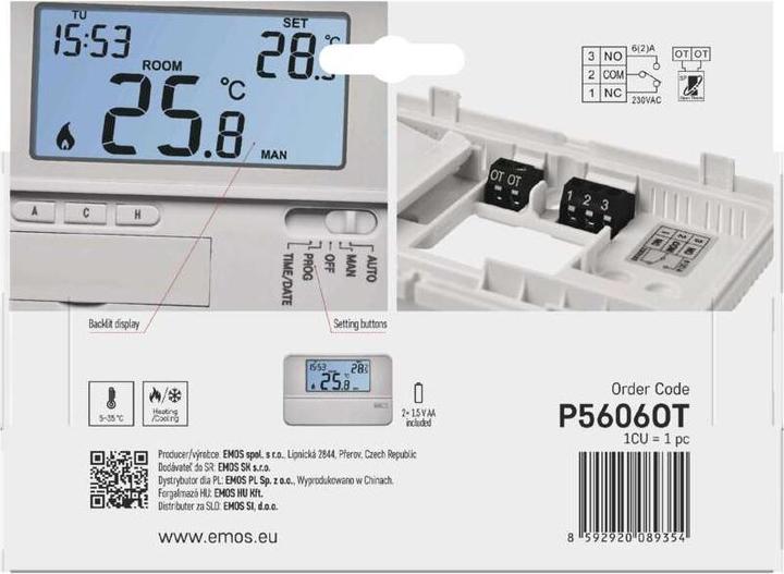 Actual product image Emos OpenTherm room thermostat P5606OT, programmable, wired