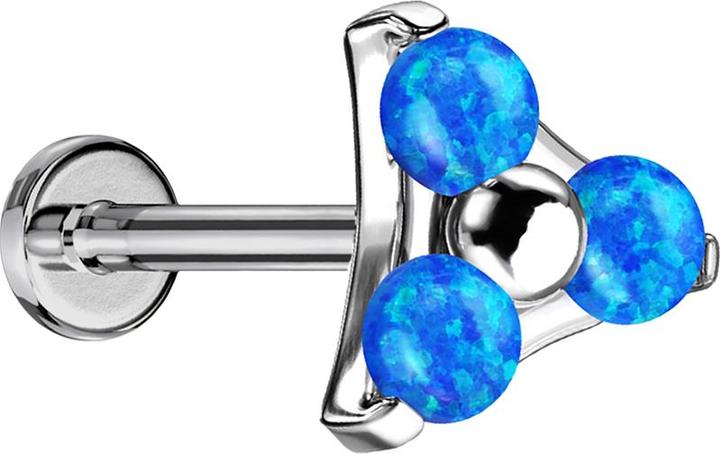 Star Piercing Micro Threadless Labret silber Dreieck drei Opale blau (Titan G23, ohne Messing)