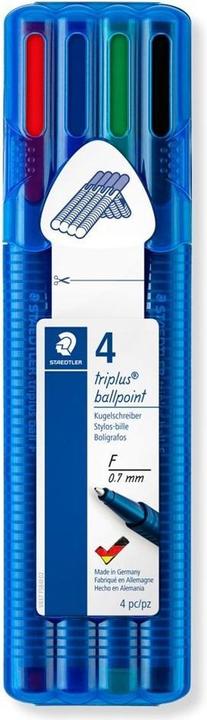 Productafbeelding Staedtler triplus bal 437 Driehoekige biros doos met 4 pennen, assorti, lijndikte F (4 kleuren, 1 x)