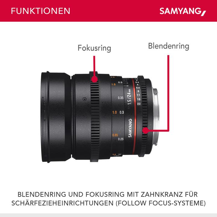 Immagine prodotto Samyang 24mm T1.5 VDSLR II Canon EF (Canon EF, Full-frame)