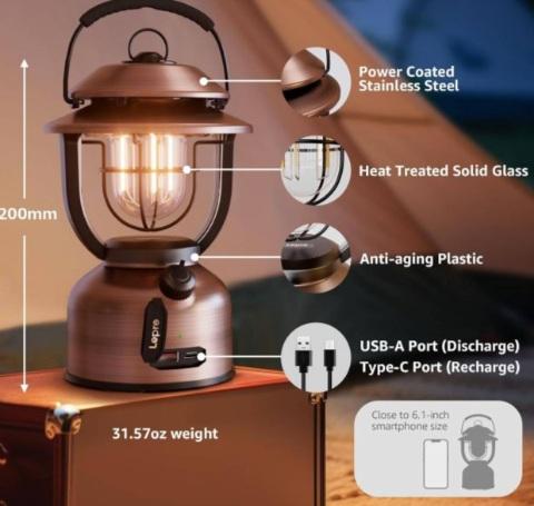 Immagine prodotto Lepro LED Retro Camping-Laterne mit Powerbank-Funktion