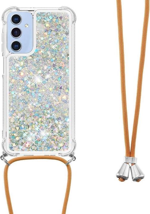 Actual product image Cover-Discount Galaxy A15 - Glitter cover with lanyard silver (Samsung Galaxy A15)