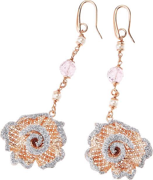 Ottaviani Rose gold bronze earrings with silver glitter and crystals
