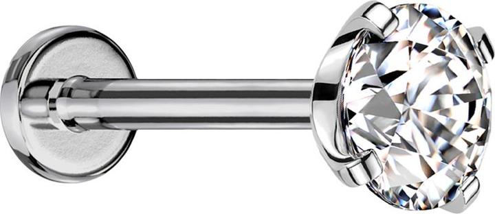 Star Piercing Micro Threadless Labret silber mit Kristall silber gefasst (ohne Messing, Titan G23)