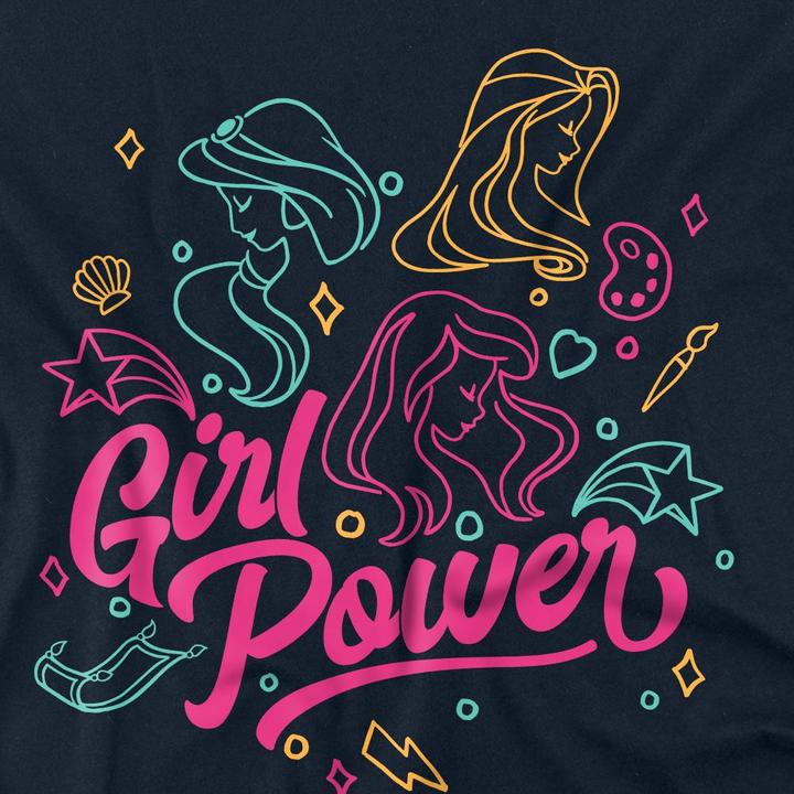 Actual product image Disney Princess Unisex Adult Girl Power Jasmine Rapunzel Ariel Line Art T-Shirt (S)
