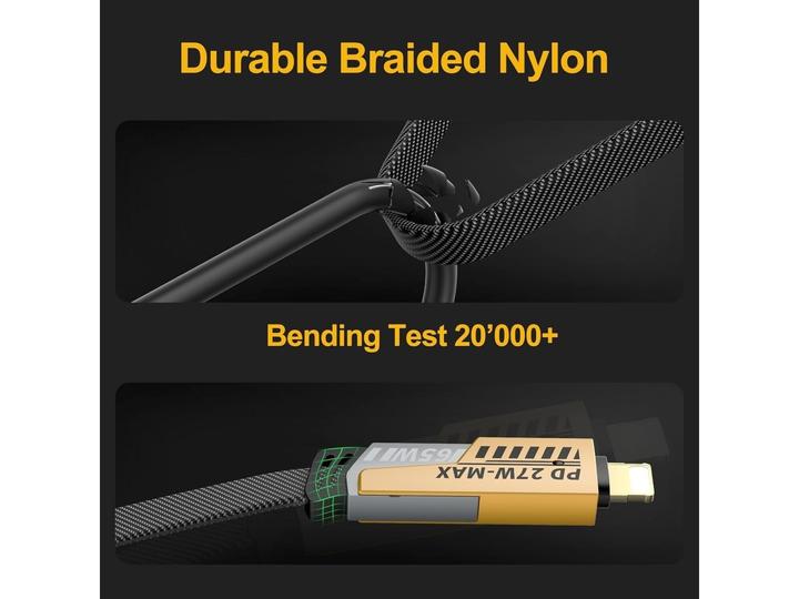 Actual product image Ven-Dens 4-in-1 Flexible & Flip USB-C, Lightning, USB-A 65W, 27W PD cable 1.2m (USB 3.2 Gen 1)
