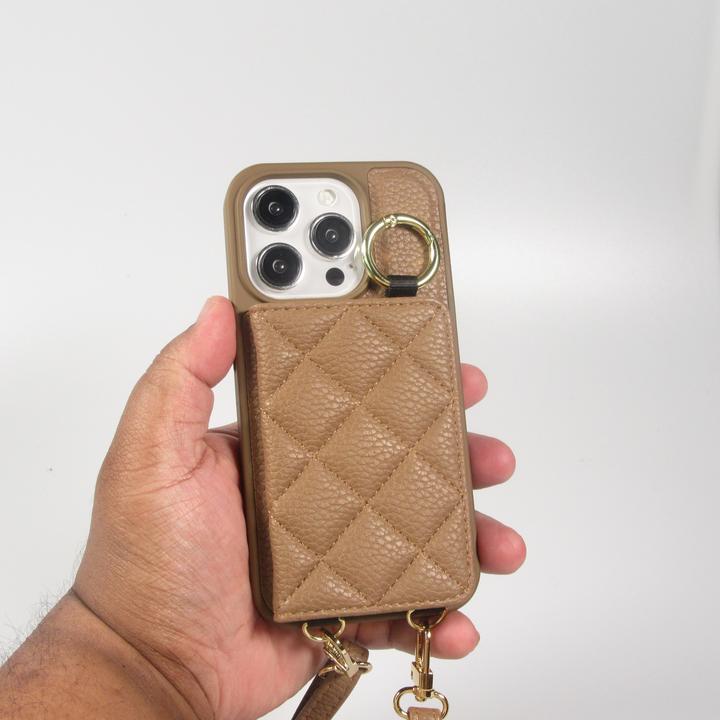 Image du produit PhoneLook Coque Cuir matelassé avec miroir et compartiment carte inclus grande lanière amovible (Apple iPhone 15 Pro Max)