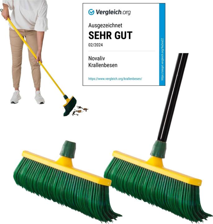 Produktbild Novaliv 2X Premium Krallenbesen mit Stiel 30cm, Spezialbesen gebogenen Borsten Kunststoffkopf -Ideal (1 Stk.)