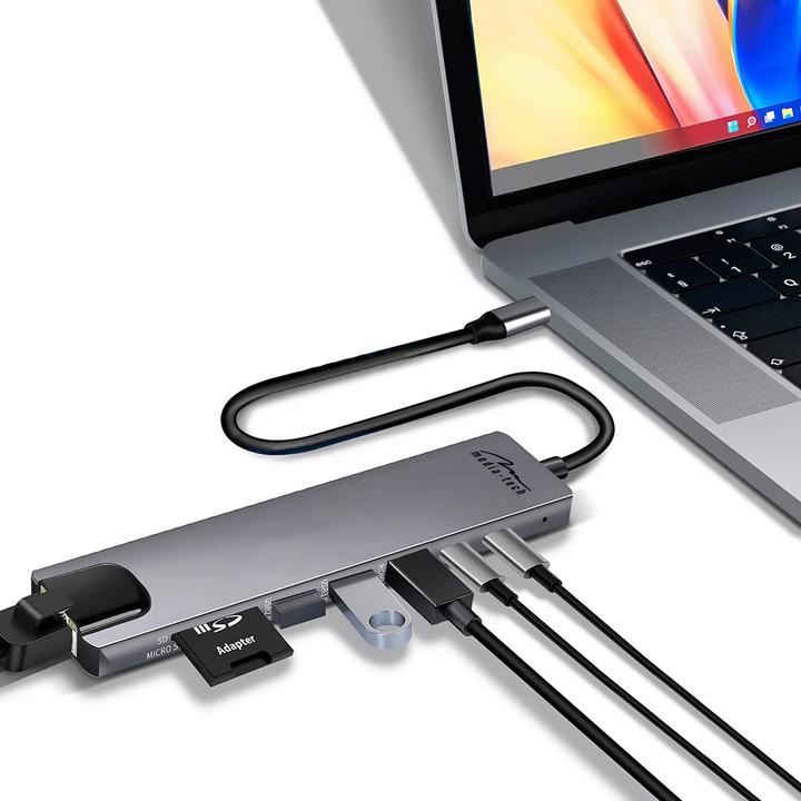 Productafbeelding Media-Tech USB HUB 8 IN 1 GIGA LAN HUB MT5046 (USB-C)