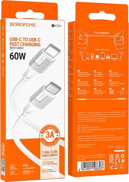 Actual product image Borofone USB-C to USB-C Kabel BX101 Creator, 60W, 3A, 1m, Weiss (1 m, 60 W)