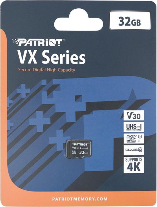 Actual product image Patriot SD Card 32GB VX Series MicroSDHC V30 PS1679 (32 GB, microSDHC, U3, UHS-I)