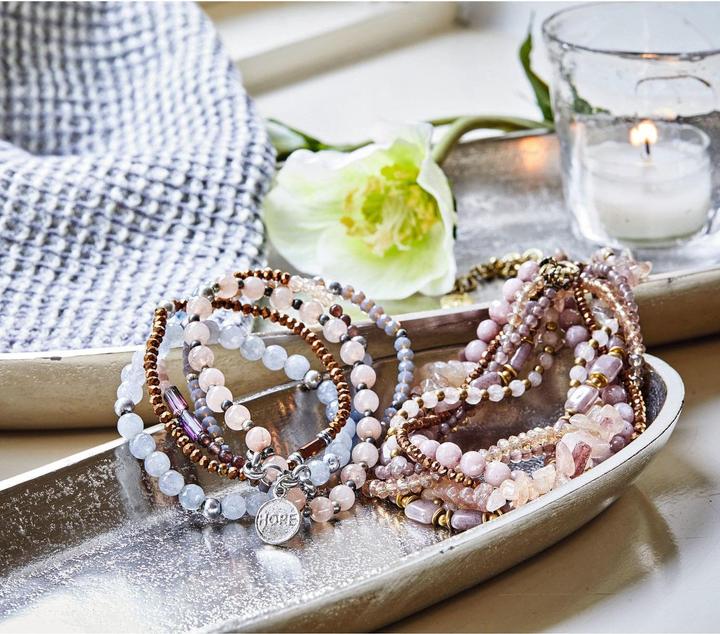 Immagine prodotto Loberon Bracciale Dea rosa/blu/marrone (8 cm, Perle di vetro, Giada, Ottone)