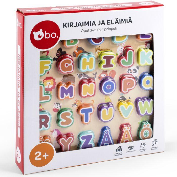 Produktbild bo. Educational wooden puzzle "Alphabet and animals" (In Finnish lang.)