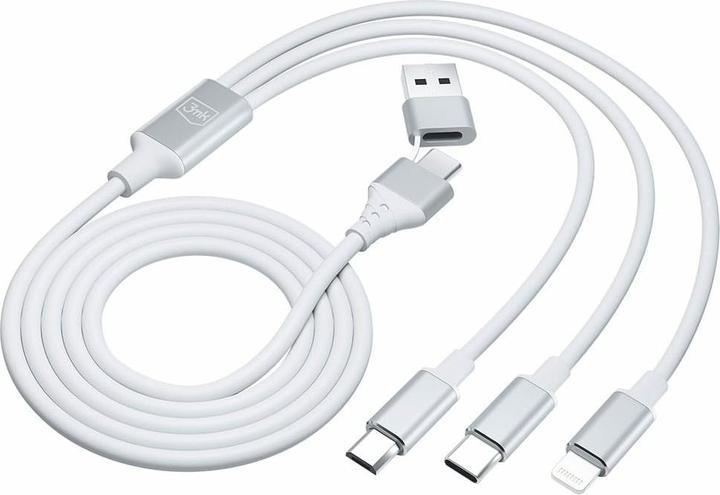 Actual product image 3MK Hyper Cable 3w1 USB-A/USB-C - USB-C/Micro/Lightning 1.5m Biały/White cable (1.50 m, USB 3.2 Gen 1, 12 W)