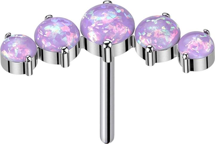 Image du produit Star Piercing Threadless courbé argent cinq opales violettes (Titane G23, sans laiton)