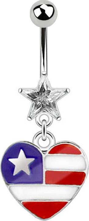 Produktbild Star Piercing Banane silber mit Anhänger USA Herz und Sternkristall (Chirurgenstahl 316L, ohne Messing)