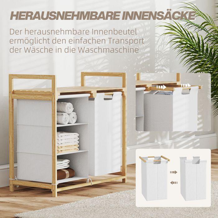 Actual product image Swisshandel24 Wäschekorb 4 Fächer Wäschesammler mit 2 ausziehbaren Wäschesäcken Weiss (83 l)
