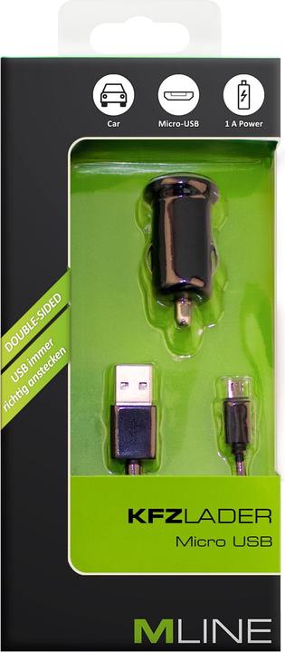 Immagine prodotto M line Caricatore da auto Mline Micro USB nero HMICROUSB3004BKDS USB singolo 1A e Micro USB bifacciale
