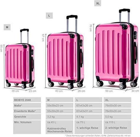 Immagine prodotto Beibye Trolley a guscio rigido Twin Wheels 2048, rosa, M (45 l, Bagaglio a mano (fino a 50 litri))