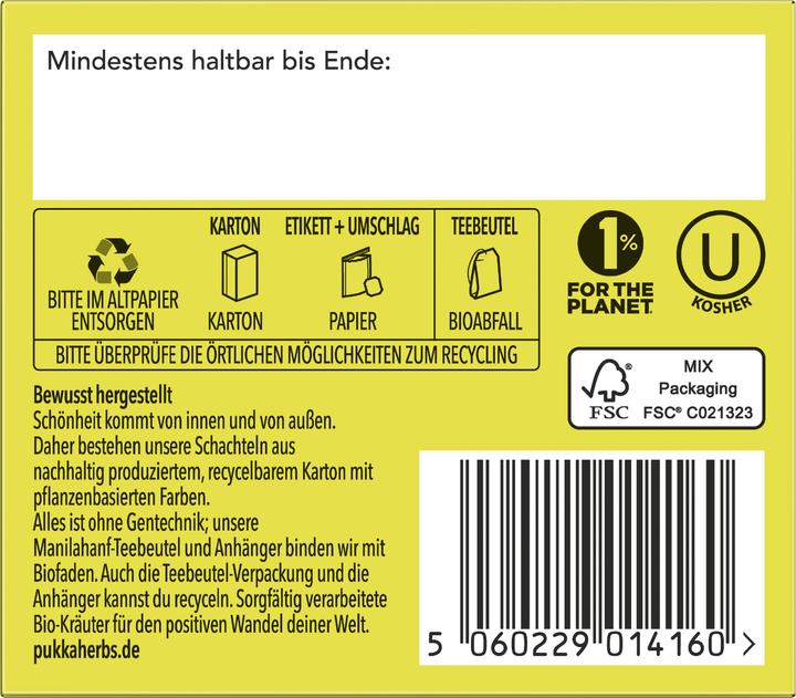 Nährwerte und Zutaten Pukka Kamille, Vanille & Manuka-Honig (32 g)
