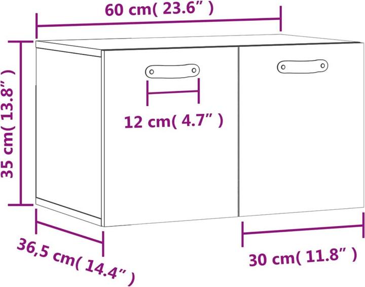 Produktbild VidaXL Wandschrank Schwarz 60x36,5x35 cm Holzwerkstoff, Farbe (60 x 36,5 x 35 cm)