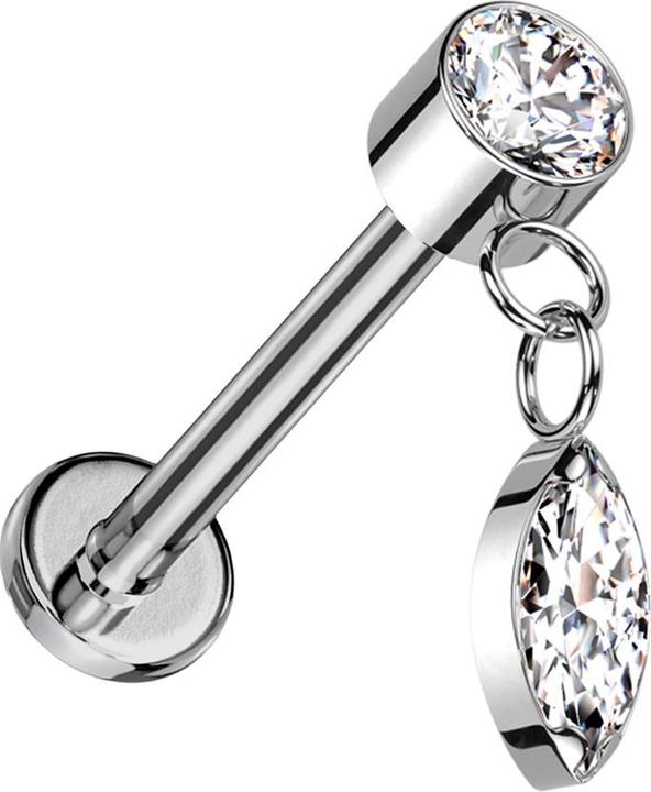 Immagine prodotto Star Piercing Micro Labret filo interno argento cilindro argento cristalli argento ciondolo cristallo ovale (senza ottone, Titanio G23)