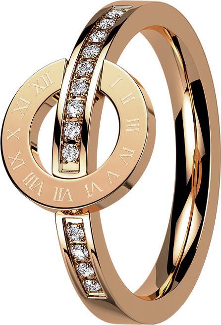 Star Piercing Ring rosegold mit Kristallen und Römischer Ziffernkreis