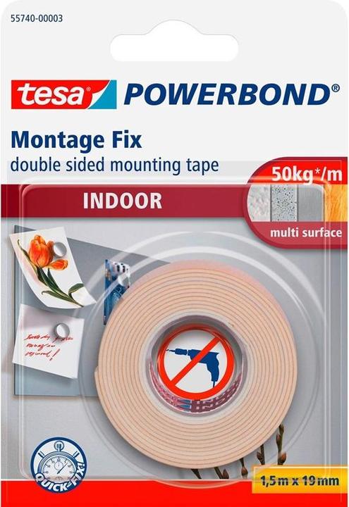 Actual product image tesa Heavy-Duty 55740 double-sided mounting tape, 19 mm x 1.5 m, white (19 mm)