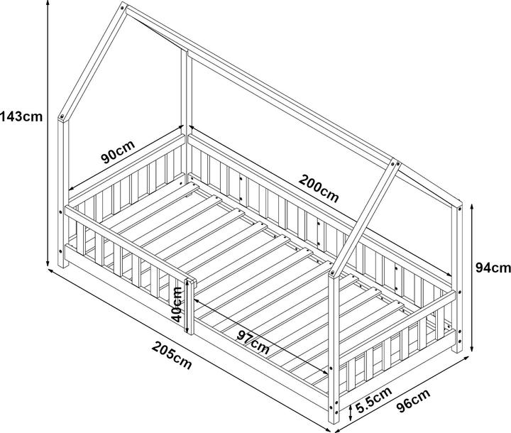 Produktbild En.Casa Hausbett Hesel mit Matratze und Rausfallschutz 90x200cm Rosa (90 x 200 cm)
