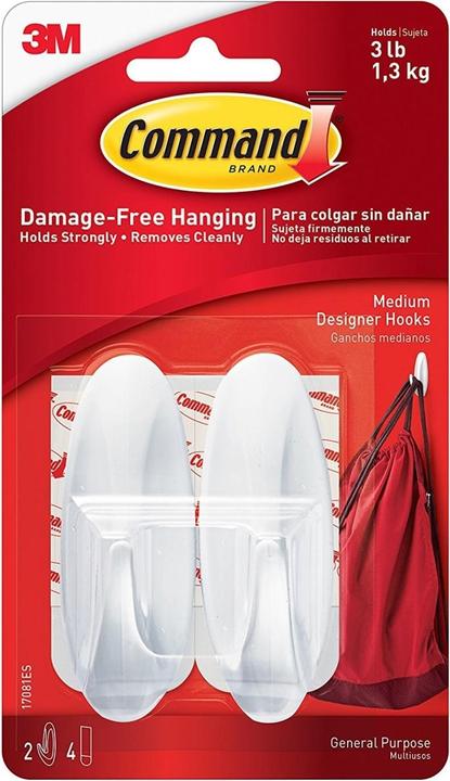 Produktbild 3M 7100117769, Indoor, Universal hook, White, Adhesive strip, 1.3 kg, Tiles & metal, Wood