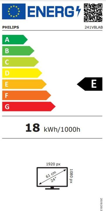 Energy Label Philips 8LAB/00 VA Monitor,,, D-SUB, HDMI 1.4, Speakers (1920 x 1080 pixels, 23.80")