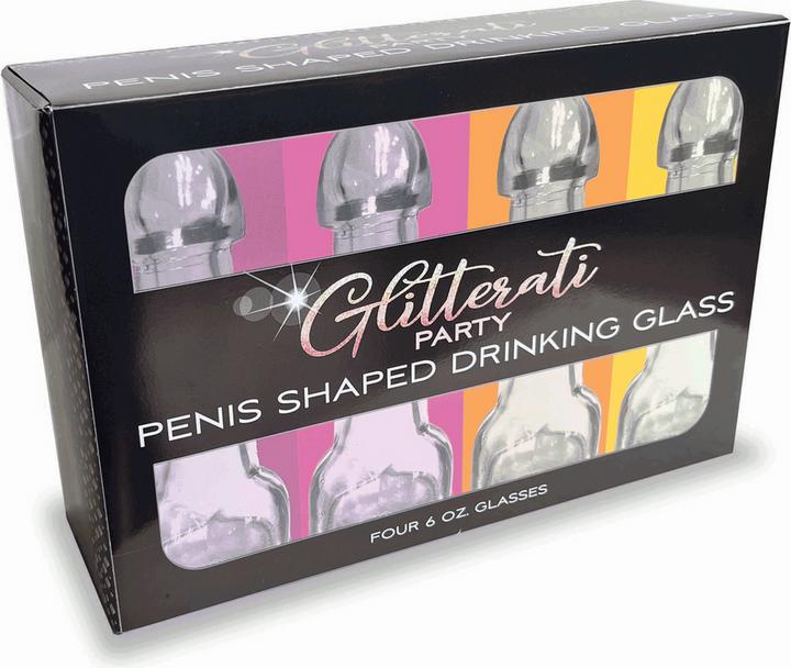 Actual product image Little Genie Productions Glitterati Penis 6Oz Drinking Glass, Pack of 4