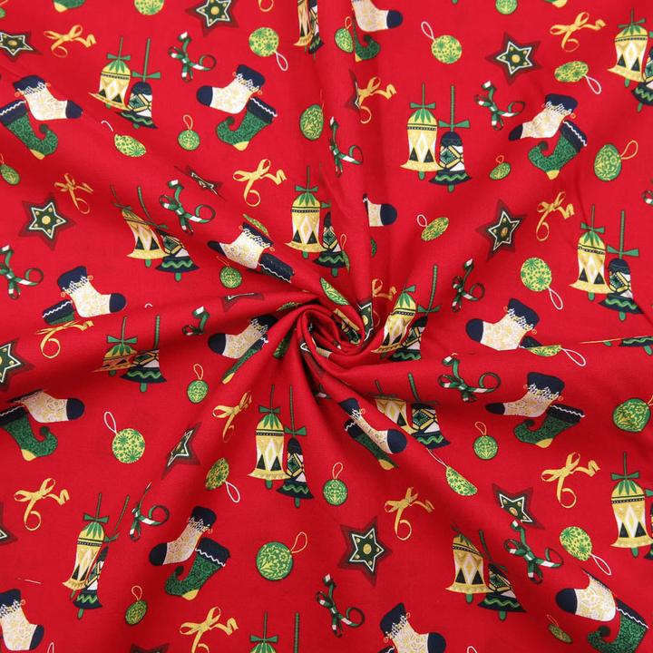 Image du produit Stoffrestposten Coton - motifs de Noël sur fond rouge - quantité minimale de vente : 1 mètre