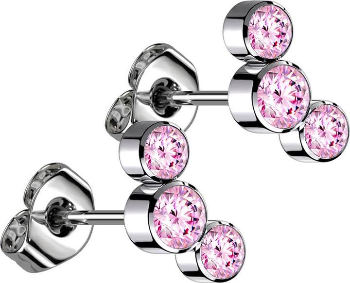 Image du produit Star Piercing Threadless clou d'oreille argenté trois cristaux roses (sans laiton, Titane G23)