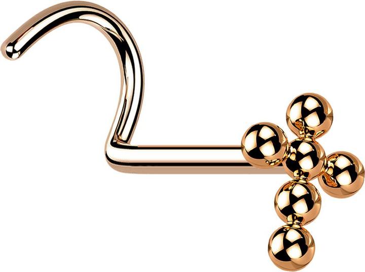 Produktbild Star Piercing Nasenstecker gebogen rosegold Kreuz Kugeln (ohne Messing, Titan G23)