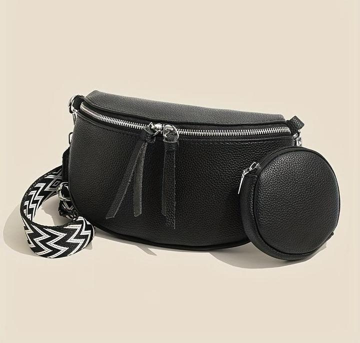 Produktbild Only-Bags.Store PU Leder Crossbody Fanny Pack, Retro-Stil Brust Umhängetasche mit verstellbarem Zickzack-Riemen