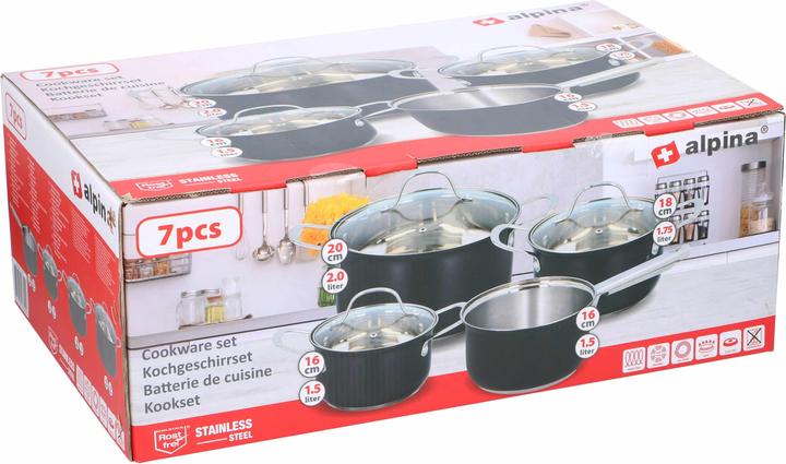 Produktbild alpina Cookware set Matt Black 7pc 1 (Pfannenset + Topfset, Edelstahl)