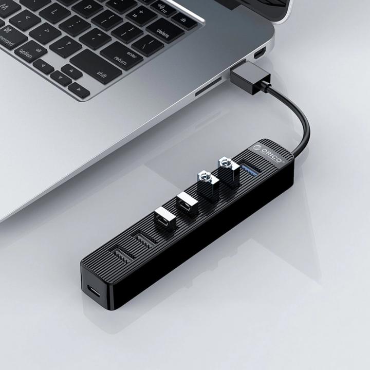 Actual product image Orico Converter TWU32-4A USB-A 3.1 hub / 1x USB-A 3.1 + 3x USB-A 2.0 + USB-C 5V/3A - black (USB-A, USB-C)