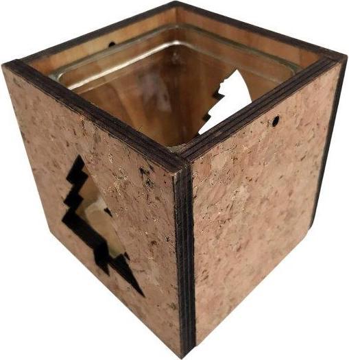 Immagine prodotto GuGus Lanterna in sughero con inserto in vetro con motivo di abete L:9cm W:9cm H:9cm (9 x 9 x 9 cm)
