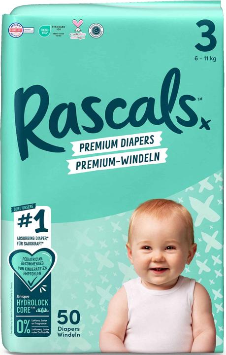 Produktbild Rascals Premium-Windeln (Gr. 3, Tragepack, 50 Stück)