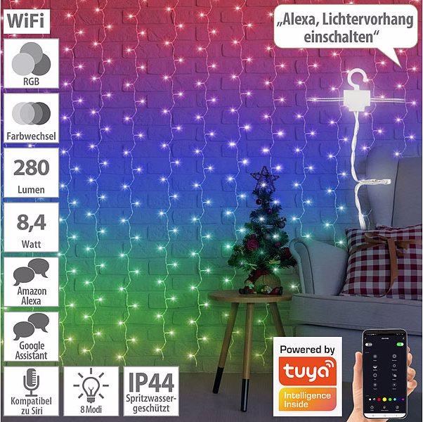 Produktbild Luminea WLAN-LED-Lichtervorhang, 180 LEDs, RGB, App, IP44, 3 x 3 m (3 m)