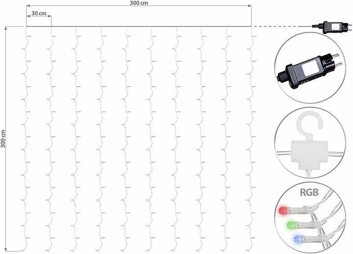 Produktbild Luminea WLAN-LED-Lichtervorhang, 180 LEDs, RGB, App, IP44, 3 x 3 m (3 m)