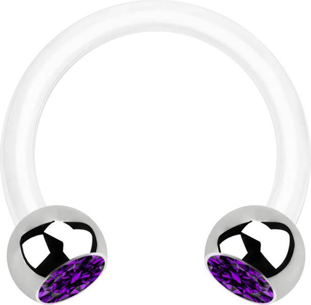 Star Piercing Micro Circular Barbell weiss mit zwei Kugeln silber Kristall violett (Bioflex, ohne Messing, Chirurgenstahl 316L)