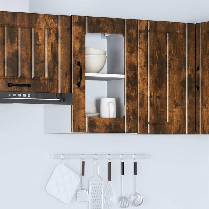 Produktbild VidaXL Küchen-Hängeschrank mit Glastür Lucca Räuchereiche Wandschrank Küche (40 x 31 x 60 cm)