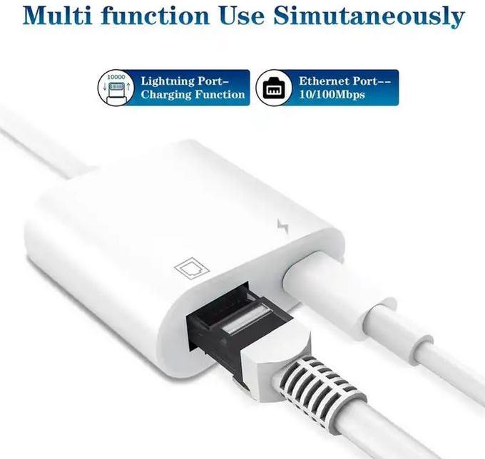 Actual product image PhoneLook Multiport Lightning to RJ45 Ethernet LAN adapter with USB-C power connection