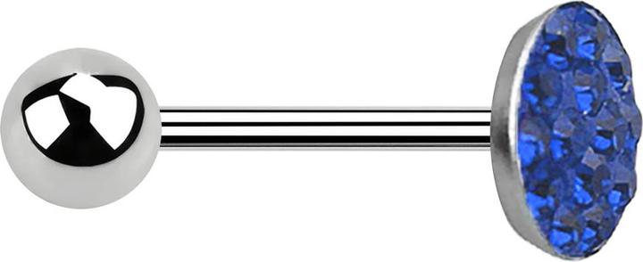 Produktbild Star Piercing Barbell silber mit Kugel und Scheibe Kristall dunkelblau (Chirurgenstahl 316L, ohne Messing)